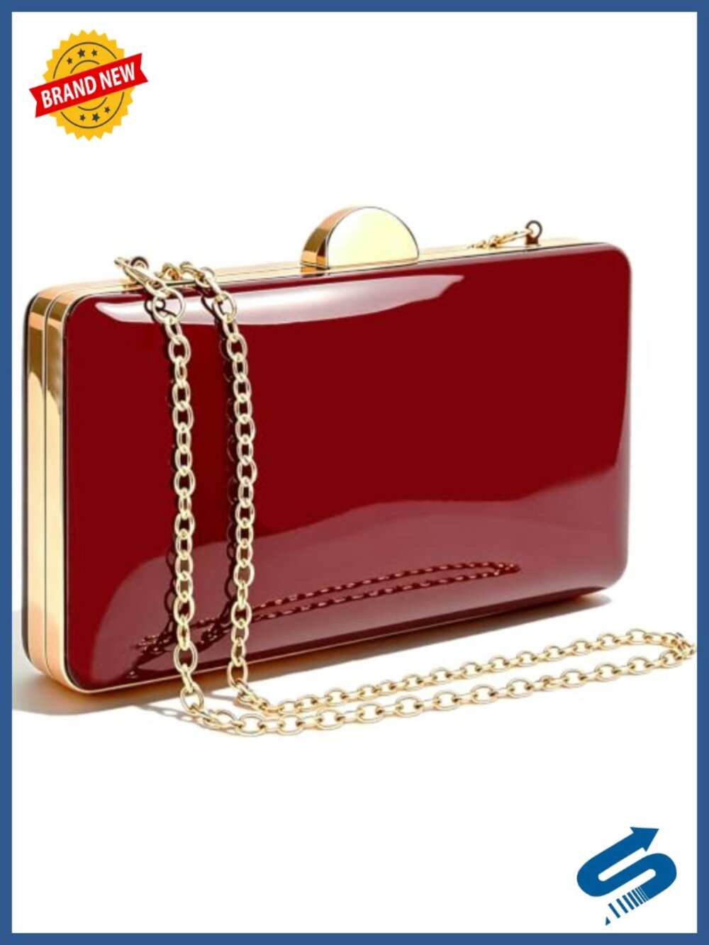 Patent Leather Evening Bag Clutch with Detachable Chain Strap Formal Wedding